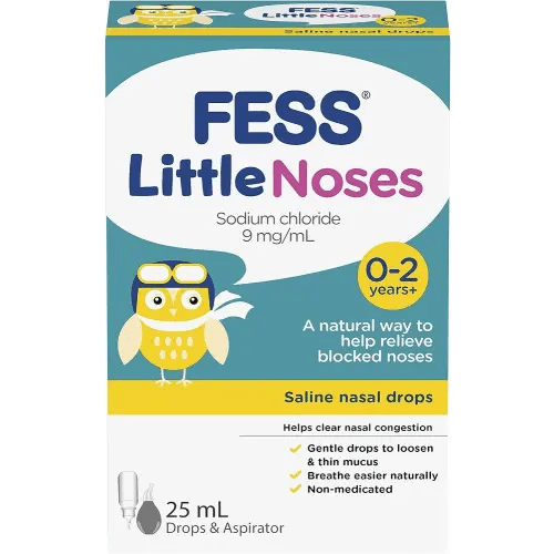 Fess Little Noses Saline Drops + Aspirator Blocked Sinus Decongestant 25 ml