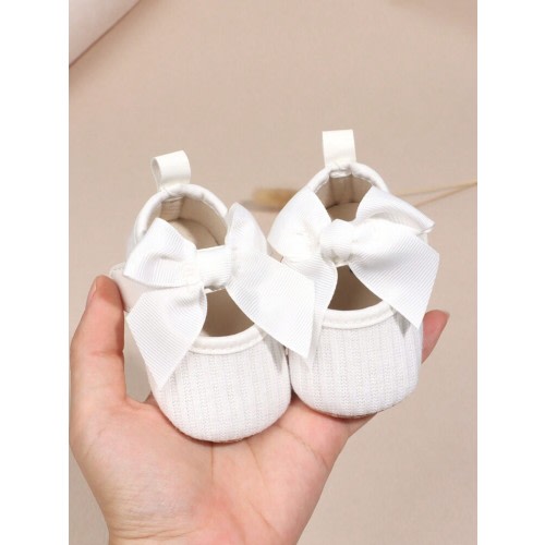 1 Pair Newborn Infant Girls Solid Color Bow Fabric Hook-And-Loop Design Flat Non-Slip Breathable Spring/Autumn Toddler Mary Jane Princess Shoes, Suitable For 0-3 Months | SHEIN USA