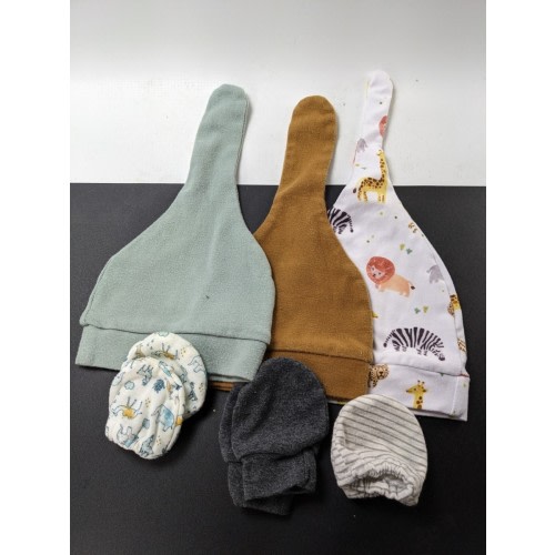 Newborn Baby Bundle hat hats and mitten OS bundle lot of 6 total