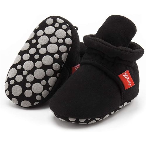 HsdsBebe Unisex Newborn Baby Cotton Booties Non-Slip Sole for Toddler Boys Girls Infant Winter Warm Fleece Cozy Socks Shoes