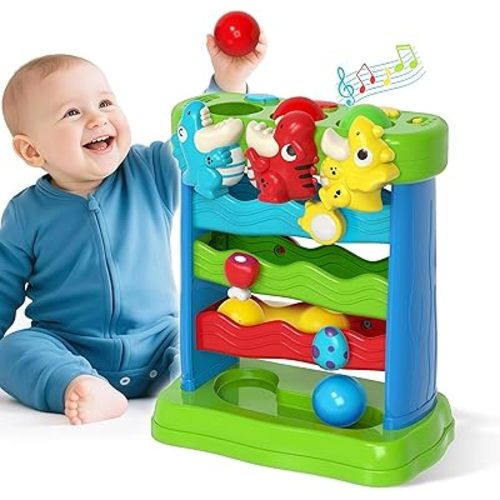 Toys for Toddlers 1 2 Years Old, Musical Montessori Toy for Baby 12-18 Months, Interactive Feeding Toys with Light, Cause and Effect Game for 12+ Months, Christmas Birthday Gifts for Boys Age 1-2