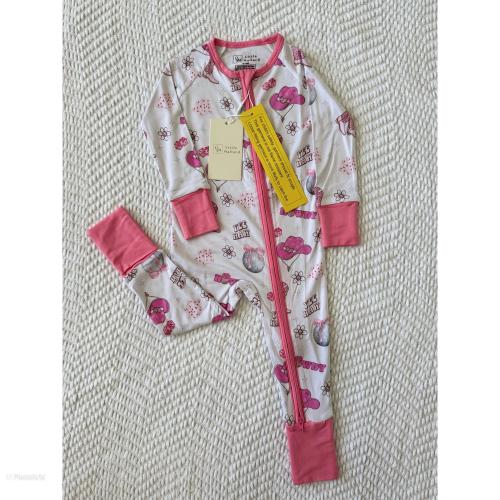 White Bamboo Baby Pajamas: Cowgirl Sleeper with Pink Convertible Footie