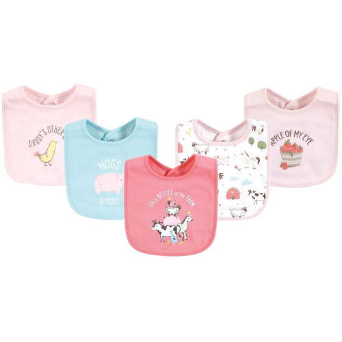 Hudson Baby Infant Girls Cotton Bibs, Pink Farm Animals, One Size