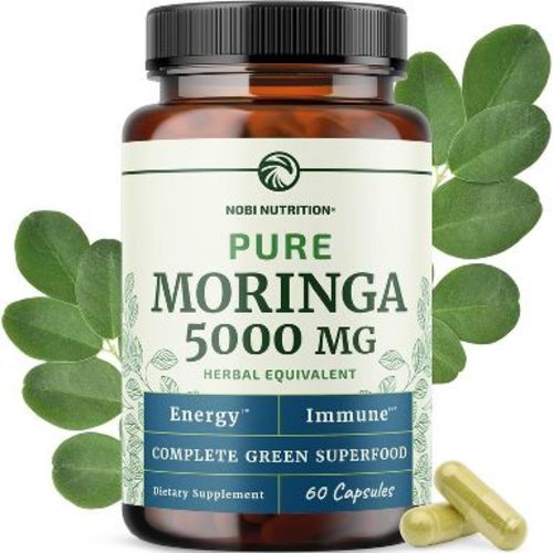 Pure Moringa Capsules 5000mg, Antioxidant Superfood for Energy, Immunity & Gut Health Support, Vitamins & Minerals Supplement, Nobi Nutrition, 60ct