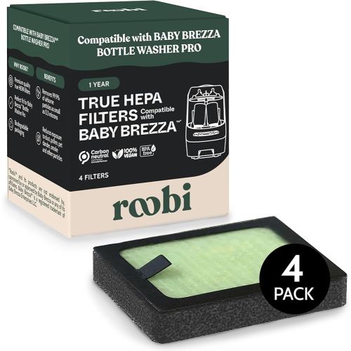Roobi Hepa Filters Compatible with Baby Brezza. Specially Formulated for Washer Pro. 4 Carbon Neutral Replacement Pack.