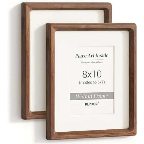 FLYJOE 8x10 Picture Frame Set of 2, USA-Sourced Walnut Wood Photo Frame with Tempered Glass, Handcrafted Rounded Corner 8 x 10 Wooden Frame Matted to 5x7 Photos, Wall or Tabletop Display