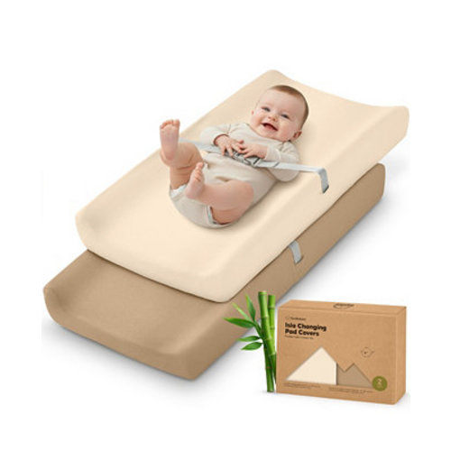 2pk Isla Changing Pad Covers for Girl, Boy, Soft Contoured Diaper Changing Table Pad Cover Sheets Neutral