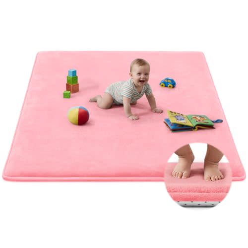 Baby Play Mat for Floor,Tummy Time Area Rug 50x50 Playpen Muscle Mat Pink | Ultra Thick Elastic Foam Playmat Crawling Exercise Activity Cushion Mat Playroom Area Kids Rug for Babies,Toddlers,Infants