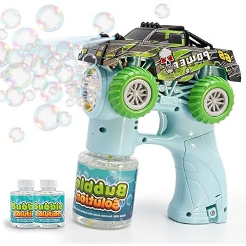 Monster Truck Bubble Gun for Kids, Automatic Bubble with LED Lights,Green