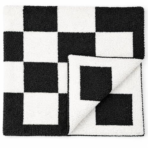 L+L USA Checkered Baby Blanket 28"x40" - DreamSoft Knit Throw for Crib, Stroller or Car Seat - Soft Blanket/Newborn Nursery Gift Essential for Toddler, Infant, Kids, Boys & Girls (Black/White)
