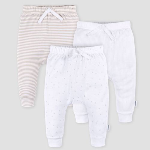 Gerber Baby 3pk Jogger Pants - White 0-3M: Cotton Knit, Elastic Waist, Tapered Leg, Midweight Fabric