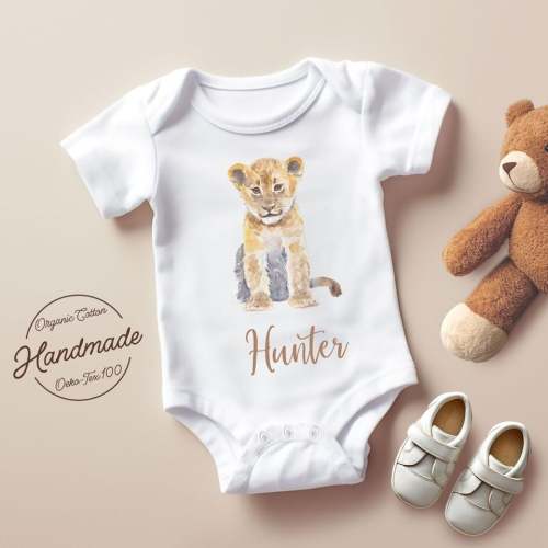 Baby Bodysuit with Cute Lion Print, Infant Baby Bodysuit Kids's Short Sleeve Onesie NB (0-3M) Light blue sold by Beige Mateo | SKU 1001913178 | Printerval
