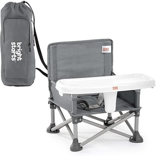 Bright Starts Pop 'N Sit Portable Booster, Indoor/Outdoor Use, Floor Seat with Feeding Tray, Grey, 6 Mos - 3 Yrs