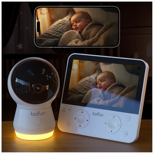 BOIFUN AI Baby Monitor with Camera and Audio, Safety Alerts (Tummy Sleeping & Face Area), WiFi Smartphone APP Control, Colorful Night Light, 2K HD Night Vision, Motion & Cry Detection, Two-Way Talk