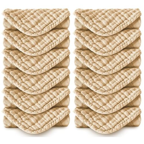 Muslin Burp Cloths 100% Cotton Large 20''x10'' Extra Soft and Absorbent Baby Wash Cloths Spit Up Rags - Baby Burping Cloth for Boys Girls Items(12 Pack Brown)