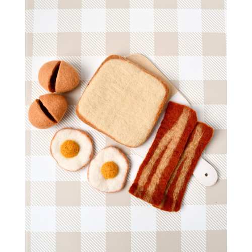 Felt Bacon and Eggs Breakfast Play Food Set | Interactive Play Food | Felt Play Food | Tara Treasures Fair Trade Toys