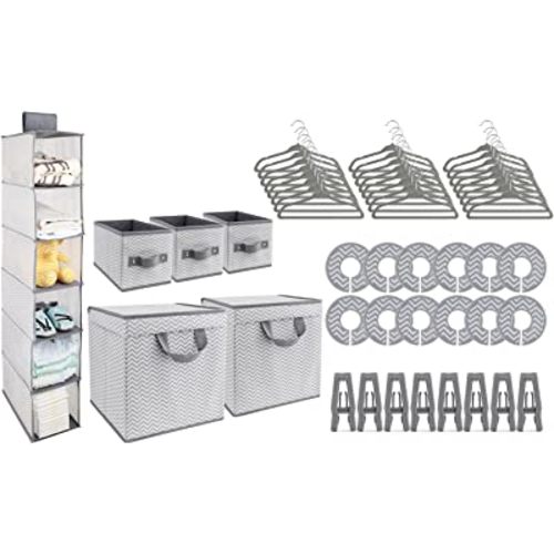 GOLOHO Nursery Organizer and Storage Closet Set (50 Pieces), Chevron Pattern, Grey and White