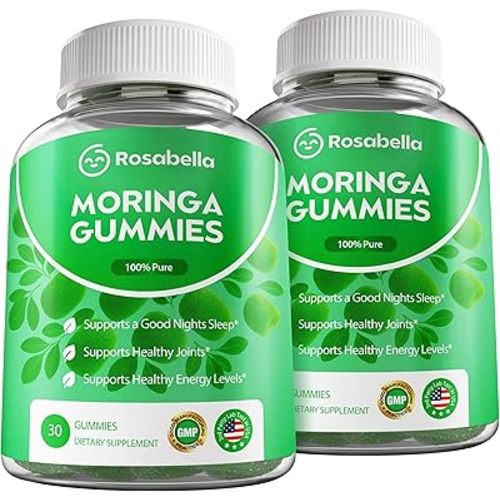 Rosabella Moringa Gummies – Moringa Leaf Extract 1000mg Equivalent Per Serving – Natural Energy & Balance – Non-GMO, Gluten-Free Superfood Gummies for Women & Men – 60 Count (60 Count (Pack of 2))