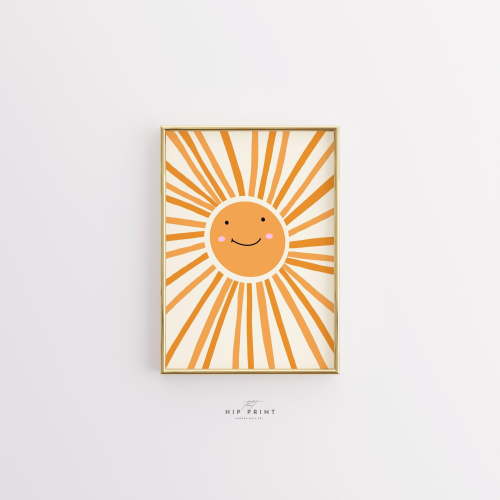369 Prints smiling Sun Nursery Wall Art, Cute Sunshine Decor For Kids Room, Happy Sun Artwork, Playful Wall Art, UNFRAMED, 16x24