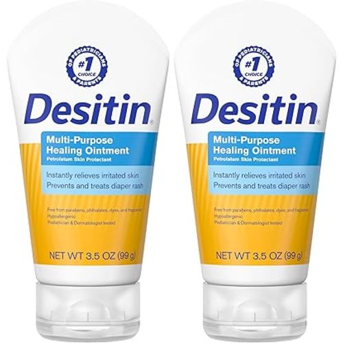 Desitin Skin Protectant Diaper Rash Ointment | Multi-Purpose | With Vitamins A & D | Travel Size | Pack of 2