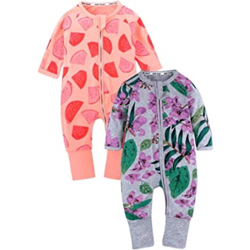 Kids Tales Infant Baby Striped Footed Handed Pajama Sleeper Zipper Romper