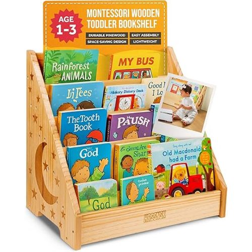Baby Bookshelf for Toddlers Ages 1-3 - Montessori Nursery Book Shelf with Front-Facing Storage - Kids Book Organizer for Playroom and Bedroom