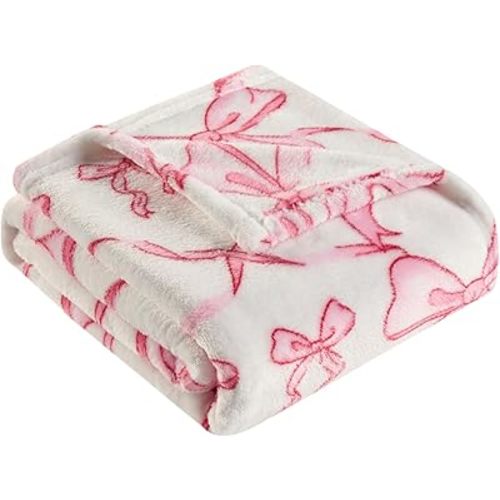 Pink Bow Baby Blankets for Girls-Soft Cute Fleece Baby Blanket-Fluffy Infant Newborn Toddler Receiving Blankets for Crib Stroller, Pink Bow Decor Christmas Blanket 30x40 Inches