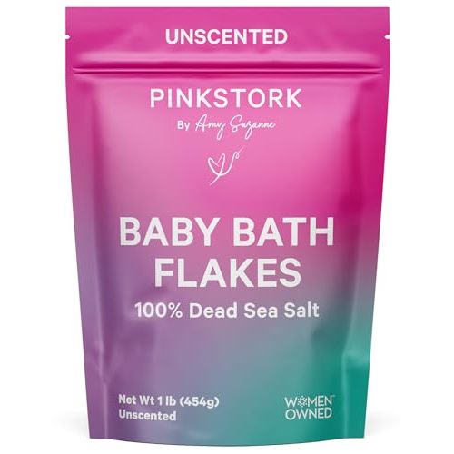 Pink Stork Baby Bath Flakes, Calming Fragrance Free Magnesium Bath Salts for Infants and Toddlers to Help Soothe Diaper Rash, Irritation, and Support Restful Sleep Without Melatonin - 16 oz
