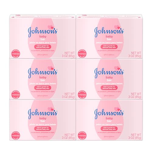 Johnson's Baby Body Soap Bar, Gentle for Baby Bath and Skin Care, Hypoallergenic and Dermatologist Tested, Paraben Free, Phthalate-Free, Dye-Free, 3 oz (Pack of 6)