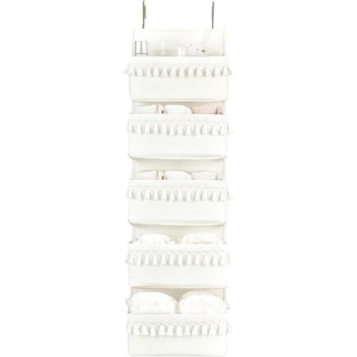Amazon.com : Dahey Over The Door Organizer Boho Nursery Storage Decor Closet Hanging Organizer with Tassels Decoration for Bedroom Nursery Bathroom Apartments Dorm Pantry, 5 Pockets, White : Baby