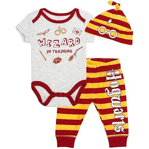 Harry Potter Baby Boys Clothes Set with Baby Bodysuit, Pants, and Hat - Baby Boy Outfits Gifts for Babies