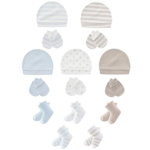 Baby Hats Mittens and Socks Set Soft Cotton Newborn Hat Glove for Boys Girls 0-6 Month