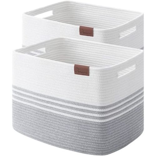 Storage Baskets, 42L*2 Pack Storage Baskets for Organizing, Laundry Basket for Closet, Cotton Rope Blanket Basket for Storage, Toy Storage Basket for Living Room, Laundry Room, Bedroom-Grey