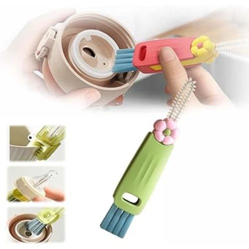 3 in 1 Multifunctional Crevice Cleaning Brush Set - Portable Cup Lid Cleaner with Brush, Ideal for Baby Bottle Gap Tight Spaces (F)