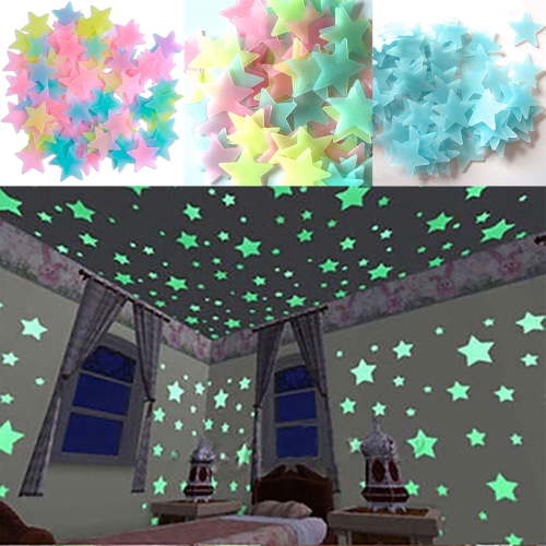 Walbest 100/40Pcs Colorful Glow in The Dark Luminous Stars Fluorescent Noctilucent Wall Stickers Murals Decals for Home Art Decor, Ceiling Wall Decorate Kids Babys Bedroom Room Decorations