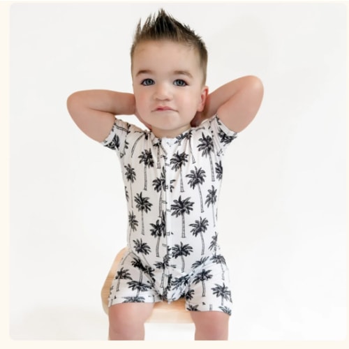 Bamboo Shorty Romper  | Palm Style White