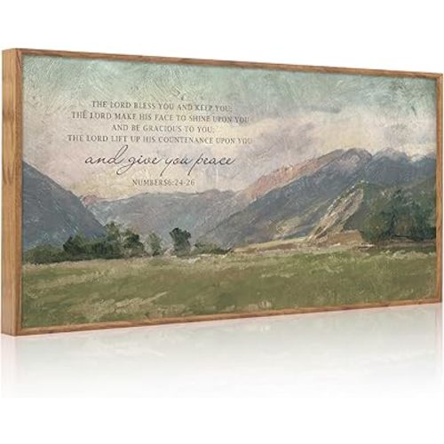 Aurlan Numbers 6:24-26 May The Lord Bless You Wall Art(40"x20"), Large Jesus Christian Bible Verse Scripture Canvas Artwork, Abstcat Watercolor Mountain Landscape Nature Decor for Home Dining Room Christ Gift