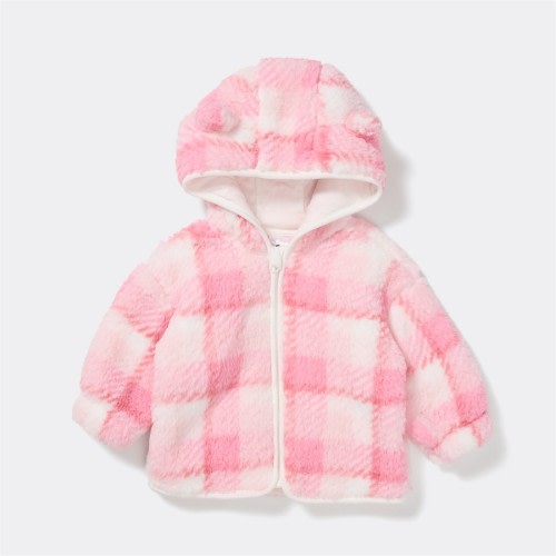 Dymples Baby Borg Zip Hooded Jacket - Pink Check - Size 000