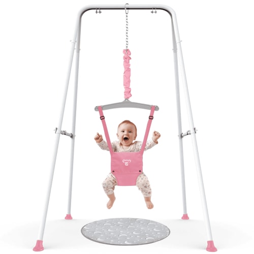 G TALECO GEAR Baby Jumper with Stand, Portable Baby Bouncers and Jumpers with Floor Mat, Jumper for Baby Boys/Girls, Pink