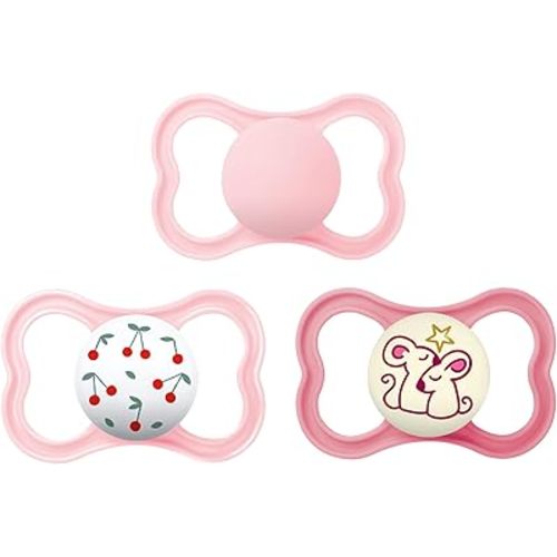 MAM Air Pacifier for Babies 6-16 Months, Extra Air Flow for Sensitive Skin, Glows in The Dark, Developed with Medical Experts, BPA-Free Skin Soft Silicone, 3 Count, Made in Europe