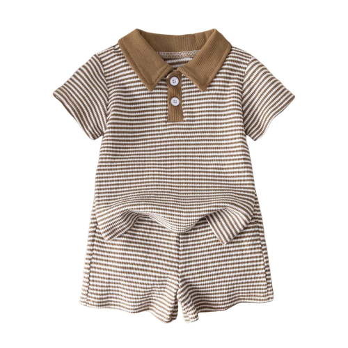 BOBOGOJP Toddler Baby Boys Summer Short Sleeve Polo Shirts Set 2-piece Striped Outfits 18 Month-5T(Brown,2-3 Years)