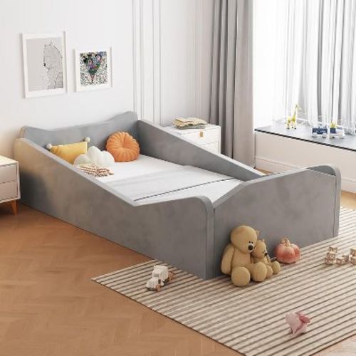 JOYMOR Toddler Bed, Floor Bed with Safety Guadrail, Montessori Toddler Bed with Animal Ear Shapes