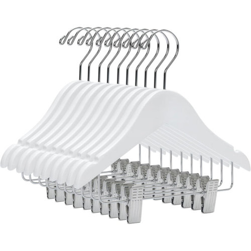 Rebrilliant Quality Wooden White Baby Hangers with Clips,10' with Swivel Hook & Nonslip Notches for 0-3 Years | Wayfair