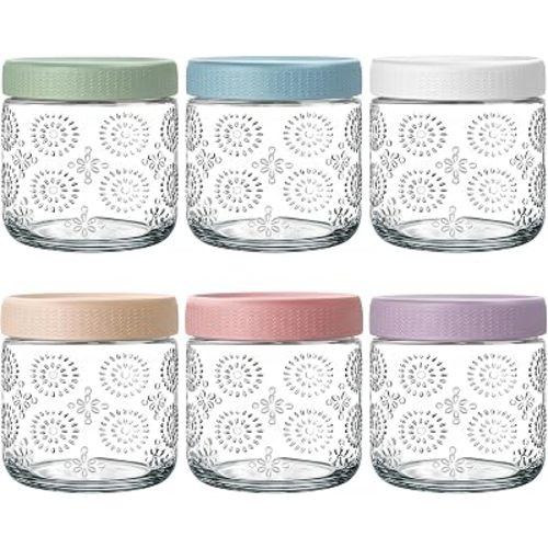 6 pack 16 oz Overnight Oats Containers with Lids, Glass Food Storage Container, Airtight Salad Jars, Mason Jars for Overnight Oats, Yogurt, Oatmeal, Salad, Coffee, Spices