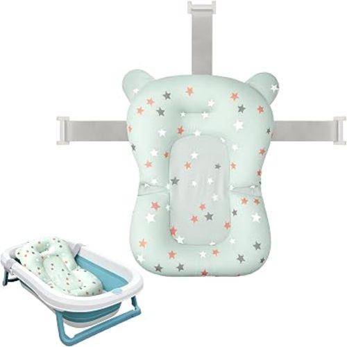 Colorlife Baby Bath Seat Support Net Infant Bathing Seat Support Mat, Adjustable Comfortable Non-Slip Three-Pointed Baby Shower Net Bathtub Sit Up Mesh for Newborn 0-12 Months-Green Star(No Bathtub)