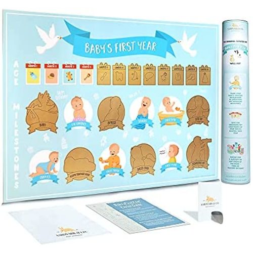 MyFirstYear Interactive Milestone and Age Tracking Poster for Babies, Scratch-Off Wall Poster for Newborns, Fun Nursery Decor, Must-Have Baby Essentials Poster, Blue