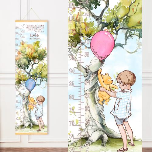Classic Winnie the Pooh & Christopher Robin near tree: Personalized growth chart, Height Ruler Decor for Playroom, Custom Baby shower gift