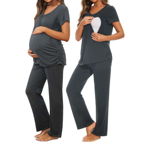Women's Maternity Nursing Pajamas Short Sleeve Nursing Pjs Sleepwear Set