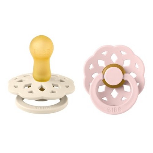 Bibs Boheme Latex Pacifier - 6-18m - Size 2 - 2pk - Ivory/Blossom: Rubber Latex, Vents for Air Circulation, BPA-Free