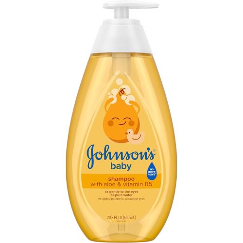 Johnson's Baby Shampoo with Aloe Vera & Vitamin B5, Tear Free, Newborn Essentials, No added Parabens & Sulfates, Hypoallergenic, 20.3 fl. oz